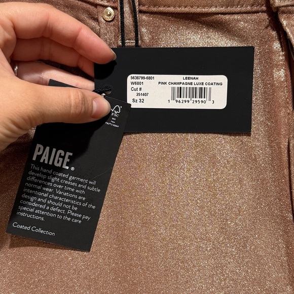 New Paige Leenah High Rise Wide Leg Jean 32 Metallic Rose Gold Simmering Coated - Picture 3 of 17